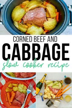 corned beef and cabbage slow cooker recipe collage with title text overlay