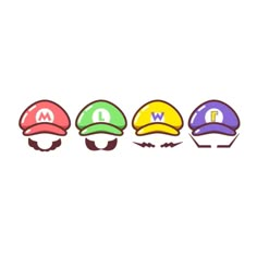 four hats with the word mario on them