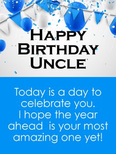 happy birthday uncle card with blue balloons and confetti on the bottom right corner