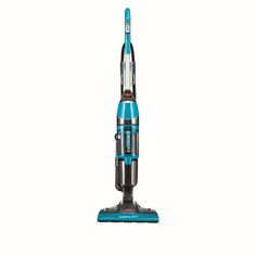 a blue and black vacuum on a white background