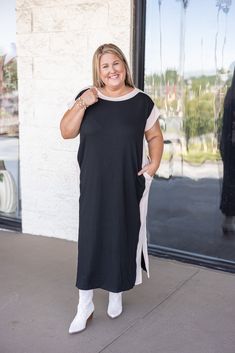 Ribbed Midi Dress Get ready to turn heads this season with our Autumn Maxi Black Dress! This solid ribbed dress features cap sleeves and a round neck, with a midi length for a flattering fit. Contrasting solid trim adds an extra touch of sophistication. Perfect for any occasion. Fits true to size Model is 5'3" wearing a Large Unlined but non sheer Split at hem. 95% Polyester, 5% Spandex Machine Wash | Line Dry Pockets at side Cute Fall Dresses, Dresses For Church, Maxi Black Dress, Fall Midi, Midi Black Dress, Cute Teacher Outfits, Fall Maxi, Midi Dress Fall, Cami Maxi Dress