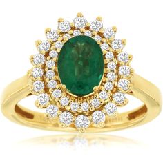 Royal 14K Yellow Gold Ring with 1.10 Carat Oval Emerald and 0.50 Carat Diamond Halo Luxury Yellow Gold Emerald Ring, Adult Jewelry, Emerald And Diamond Ring, Jewelry Appraisal, Ring Pendant Necklace, Royal Jewelry, Womens Wedding Bands, Custom Jewelry Design, Yellow Gold Ring