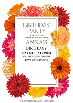 a birthday party with colorful flowers on it