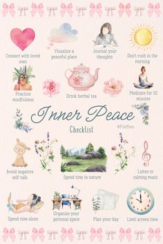 Create calm in your life with this Inner Peace Checklist. Designed to help you prioritize self-care, peace of mind, and emotional well-being, this checklist guides you to find balance and protect your peace every day. Perfect for anyone seeking inner peace, self-care ideas, or a self-care checklist for mindful living. Finding Your Inner Peace, How To Find Peace In Your Life, How To Be At Peace, How To Find Peace, 2025 Checklist, Self Care Day Checklist, Protect Your Inner Peace, Self Peace, Holistic Coaching