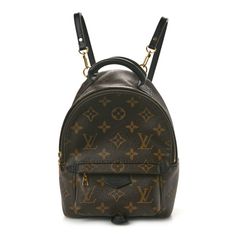 This is the authentic LOUIS VUITTON Monogram Palm Springs Backpack Mini. This petite backpack is crafted of classic monogram coated canvas, with black calfskin leather trim. The backpack features a padded black leather top handle, optional adjustable shoulder straps, and a front zipper pocket. The brass wrap-around zipper opens to a black fabric interior with a patch pocket. Louis Vuitton Monogram Bag, Louis Vuitton Backpack, Black Leather Top, Classic Monogram, Louis Vuitton Damier Azur, Louis Vuitton Damier Ebene, Monogram Bag, Bag Straps, Palm Springs