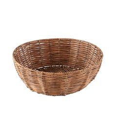 a brown wicker basket on a white background