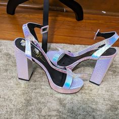 Iridescent Size 9 Chunky Heels. Never Worn. Smoke Free Home. Will Ship Between 2-3 Business Days Unless Notified. Open To Reasonable Offers. Cross Posted. Iridescent Synthetic Heels, Iridescent Heels For Formal Summer Events, Summer Formal Iridescent Heels, Iridescent Heels For Summer Party, Spring Iridescent Synthetic Heels, Iridescent Open Toe Heels For Party, Iridescent High Heel Party Heels, Iridescent Heels For Summer Evenings, Spring Night Out Shimmer Heels