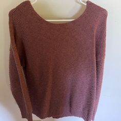 Nwot American Eagle Crossback Sweater. So Cute And It Can Be Worn With The Crossing In The Front Or The Back. The Color Is Underwhelming So It Is Perfect For Fall Or Layering. Never Worn, Perfect Condition. Smoke Free Home Reasonable Offers Always Considered Casual Lavender Knit Tops, Purple Soft Knit Crew Neck Top, Mauve Long Sleeve Winter Sweater, Mauve Long Sleeve Tops For Winter, Purple Knit Long Sleeve Top, Purple Long Sleeve Knit Top, Mauve Long Sleeve Sweater For Fall, Casual Mauve Winter Tops, American Eagle Jeggings