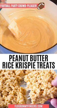 peanut butter rice krispie treats are ready to be eaten with the help of a fork