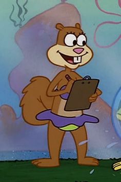 a cartoon squirrel is holding a clipboard