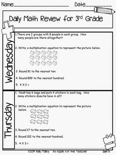 daily math review third grade math worksheets Third Grade Homework, 3rd Grade Homework, Third Grade Morning Work, Guided Math Rotations, Daily 3 Math, Math Morning Work, Teaching Math Strategies, Spiral Math