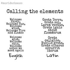 Spell Words Magic, Calling The Elements Witchcraft, Invoking The Elements, Spells In Latin Witchcraft, Witch Spells In Latin, Witchy Words List, Latin Spells Magic, Latin Witch Spells, Latin Spells Witchcraft