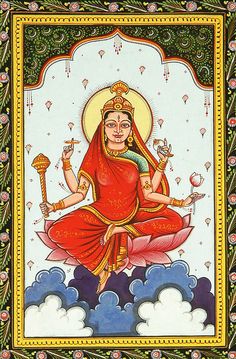 an image of the goddess sitting on top of a cloud