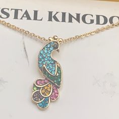 New In Box . Colors Are Beautiful!!! Peacock Is 1” Approx Crystal Kingdom, Multi Strand Beaded Necklace, Peacock Pendant, Double Chain Necklace, Arrowhead Necklace, Beautiful Peacock, Woven Chain, Owl Pendant, Gold Tone Necklace