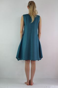 "Handmade teal linen dress sleeveless, perfect for casual wear and suitable for any occasion in summer season Details: - 100% natural linen produced in Europe ; - medium weight (180 gram per square meter); - color: teal, could be any from our colors catalogue (color samples at the photo); Made to order, approximately a few days, If you have any questions please message me and I will be glad to answer. Size guide : Size XS Bust: fits bust around 33\"-34\"/ 84-88 cm Waist: fits waist around 25\"-2 Summer Dress Linen, Linen Casual Dress, Linen Dresses For Women, Linen Summer Dress, Natural Fiber Clothing, Sleeveless Linen Dress, Color Catalog, Linen Dress Women, Linen Summer