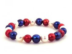 VETERANS DAY!!! USA AMERICAN FLAG COLORS OF RED, WHITE, BLUE OLD GLORY! PEARLIZED GLASS BEADS IN ASSORTED RED, WHITE, AND BLUE COLORS , STRETCH BRACELET. VOTE BRACELET!!! GREAT BRITISH COLORS AS WELL!!! GREAT IF YOUR TEAM MASCOT COLORS ARE RED, WHITE BLUE, PATRIOTS! STACKABLE!!! COLLECT THEM, Bracelets Easy, Usa Pride, Diy Bracelets Easy, Army Wife, July Crafts, Ole Miss, Old Glory, Flag Colors, Bead Bracelets