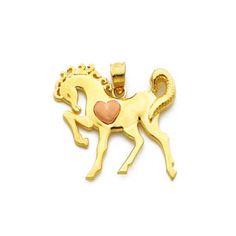 14k Yellow gold Horse charm with rose gold heart accent. Rose Gold Charms Jewelry For Valentine's Day, Rose Gold Heart Charm For Valentine's Day, Valentine's Day Rose Gold Heart Charm, Rose Gold Charms For Valentine's Day, Rose Gold Heart Charm, Personalized Rose Gold Charms For Valentine's Day, Rose Gold Heart Charms For Valentine's Day, Gold Heart-shaped Engraved Charms, Gold Engraved Heart Charms