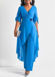 Chic Light Blue V-neck Jumpsuit, Light Blue V-neck Jumpsuit For Party, Fitted Light Blue V-neck Jumpsuits And Rompers, Light Blue Fitted V-neck Jumpsuits And Rompers, Chic Light Blue V-neck Jumpsuits And Rompers, Blue V-neck Jumpsuit For Party, Elegant Blue V-neck Jumpsuits And Rompers, Elegant Light Blue Jumpsuits And Rompers For Party, Blue Jumpsuit Or Romper For Party