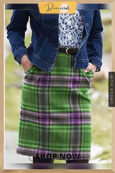 Checkered/plaid Vintage Cotton-blend Skirt Plaid Midi Skirt For Fall, Casual Green Pencil Skirt For Fall, Casual Plaid Midi Skirt, Plaid Midi Skirt Casual Style, Spring Plaid Pencil Skirt, Plaid Relaxed Work Skirt, Plaid Midi Skirt With Lining, Plaid Midi Skirt With Lined Detail, Plaid Skirted Bottoms With Lined Skirt