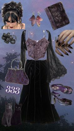 #whimsigoth #whimsigothaesthetic #witchy #hippygrunge #outfitinspo #whimsigothfashion #fashion #outfit #purple Witchy Outfits, Alt Outfits, Witchy Fashion, Witch Outfit, Whimsical Fashion, A Collage