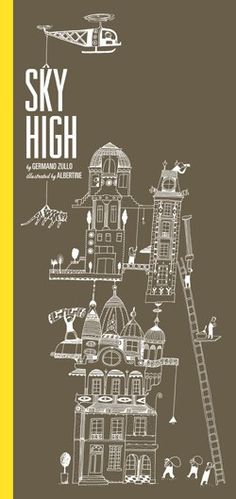 the sky high book is shown in black and yellow, with an image of a building on