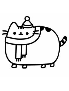 a black and white drawing of a cat wearing a hat