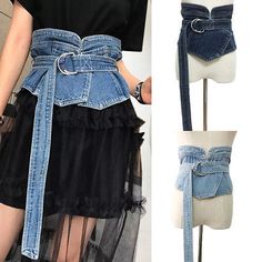 Womens Buckle Denim Wide Waist Corset Band Casual Slimming Bandage Belt Strap Denim Corset Belt, Belts Vintage, Wide Belts For Women, Denim Tunic, Waist Corset, Denim Corset, Denim Crafts, Denim Diy, Jeans Diy