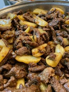 the food is prepared and ready to be eaten in the pan on the stove top