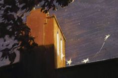 a painting of a building with stars painted on it