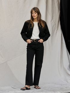 Straight leg, high-waisted pants in subtly structured 12 oz. twill. | Buck Mason Women's Rider Jeans in Black, Size 28 Womens Trouser, Black Rider, Mechanics Jacket, Buck Mason, Lady Riders, Raw Denim, Suit Shop, Outerwear Sweater, Pair Of Pants