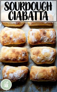 sourdough ciabatta on a baking sheet with text overlay