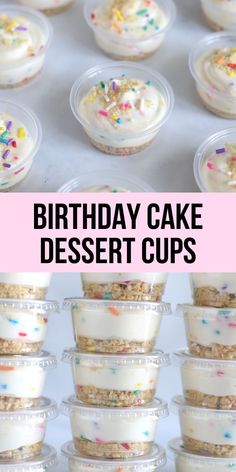 birthday cake dessert cups with sprinkles and white frosting