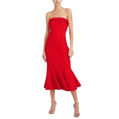 About The Brand: Modern, Feminine Apparel That Links Sophistication And Ease. Dress In Bisou Approximately 43.375in From Shoulder To Hem Zipper With Hook-And-Eye Closure Material 1: Polyester 54% Viscose 39% Elastane 7% Material 2: Polyester 95% Elastane 5% Dry Clean Only Imported Elegant Red Strapless Mini Dress, Elegant Red Sheath Maxi Dress, Elegant Red Strapless Dress, Elegant Red Midi Dress For Gala, Elegant Red Midi Dress For Evening, Red Strapless Chic Evening Dress, Elegant Red Strapless Dress For Cocktail, Chic Red Strapless Cocktail Dress, Red Knee-length Dress For Gala