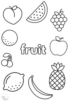 the word fruit is surrounded by fruits and vegetables