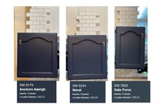 three different doors with the same color and size for each door, one is black