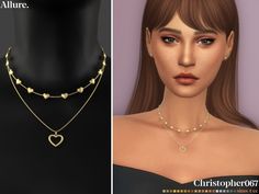 the necklace has hearts on it and is shown next to a mannequin head