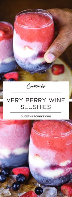 two glasses filled with berry wine and ice cream