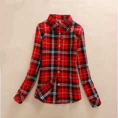 2018 Hot Sale Autumn Winter Ladies Female Casual Cotton Lapel Long Sleeve Plaid Shirt Women Slim Outerwear Blouse Tops Clothing Shipping from the US. Easy 30 day return policy, 100% cotton, Double-needle neck, sleeves and hem; Roomy Unisex Fit. Casual Collar Winter Workwear Tops, Winter Cotton Collared Tops, Red Shirt With Casual Collar For Fall, Fitted Tops With Casual Collar For Fall, Winter Plaid Long Sleeve Shirt, Fitted Casual Cotton Blouse, Fitted Long Sleeve Shirt For Winter, Casual Collar Plaid Tops For Winter, Plaid Tops With Casual Collar For Winter