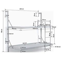 a white shelf with two shelves and measurements