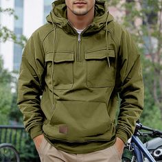 Season:Spring   Fall,Cross-Seasons; Fabric:Polyester; Sleeve Length:Long Sleeve; Look After Me:Washable,Wet and Dry Cleaning; Gender:Men's; Style:Casual,Streetwear,Cool,Tactical; Elasticity:Micro-elastic; Occasion:Holiday,Tactical,Daily,Sports  Outdoor; Fit Type:Regular Fit; Pattern:Plain; Design:Pocket; Neckline:Hooded; Sports Clothing Sub Category:Hoodie,Quarter Zip Hoodie,Tactical Hoodie,Tactical; Front page:FF; Listing Date:08/22/2024 Tactical Hoodie, Quarter Zip Hoodie, Basic Sweatshirt, Sports Clothing, Sweatshirts Online, Plain Design, Casual Spring, Casual Streetwear, Clothing Ideas