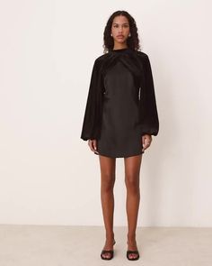 Dresses by ASOS DESIGN Party potential High neck Blouson sleeves Velvet panels Slim fit Christmas Jumper Dress, Satin Noir, Spring Floral Dress, Jumpsuit Shorts Rompers, Long Black Dress, Satin Slip Dress, Leather Dresses, Converse Chuck, Nike Dunk