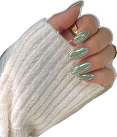 Light Green Chrome Nails, Chrome Nails Spring, Nail Design Ombre, Nails Minimalistic, Green Chrome Nails, Press Ons Nails, Chloe Nails, Acrylic Nails Almond Shape, April Nails