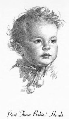 a black and white drawing of a baby's head