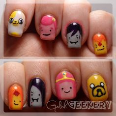 Adventure Time Nail Art and the thumb would be Finn and Fionna @Katie Baker Katie Baker, Adorable Nails, Cartoon Nails, Makeup Nails Designs