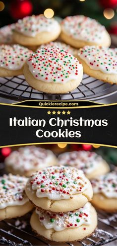 italian christmas cookies with sprinkles on a cooling rack