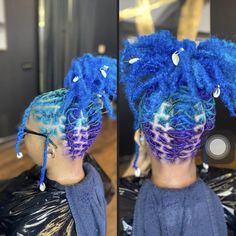 Loc Hairstyles Half Up Half Down, Purple And Green Locs, Locs Hairstyles Barrel Twist, Dye Locs Black Women, Dreadlock Color Ideas Black Women, Turquoise Locs, Dyed Dreads Black Women, Cute Hairstyles For Locs, Loc Colors Black Women