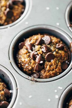 chocolate chip muffins in a cupcake tin