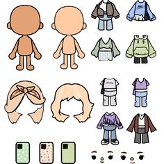 the paper doll is showing different types of clothes