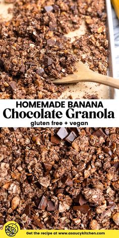 homemade banana chocolate granola in a pan