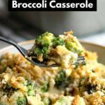 broccoli casserole in a bowl with a spoon